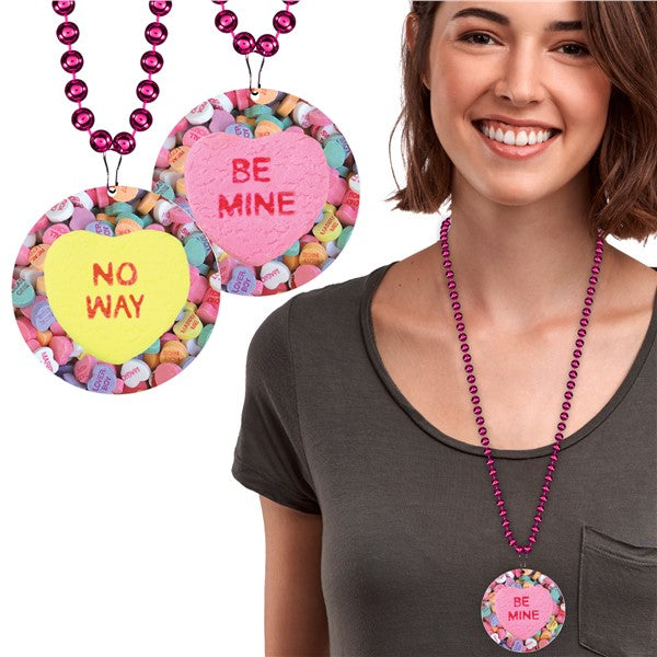 Candy Hearts Medallion Bead Necklaces (Per 12 pack)