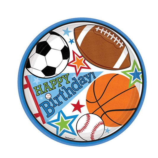 Sports Birthday Party 7" Plates (8 Per pack)
