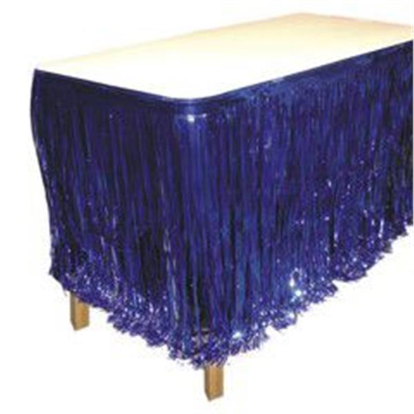 Blue Metallic Fringed Table Skirt