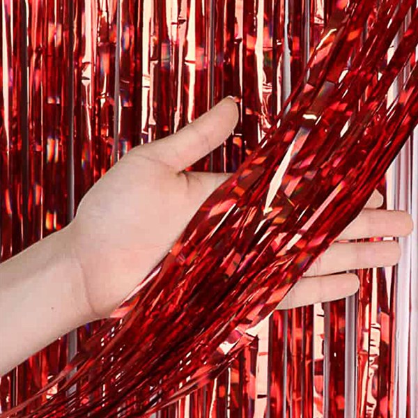 Red Metallic Fringe Door Curtain