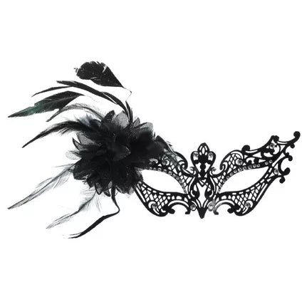 Black Filigree Feather Masquerade Mask