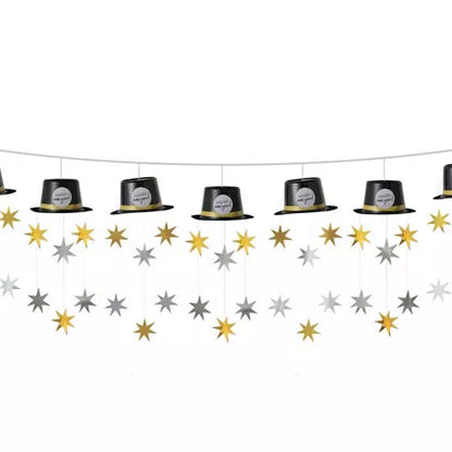 Black, Silver & Gold Top Hat New Year's Eve Garland, 12ft