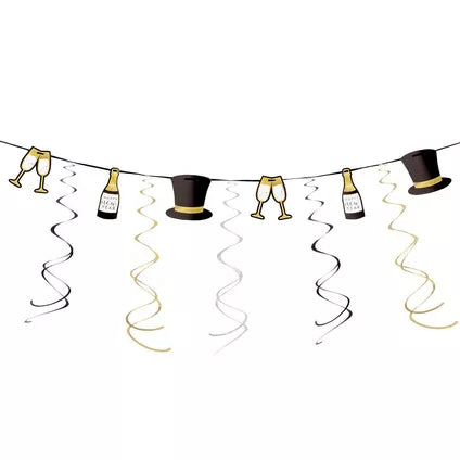 Top Hat & Swirls New Year's Eve Garland, 9ft - Hello NYE