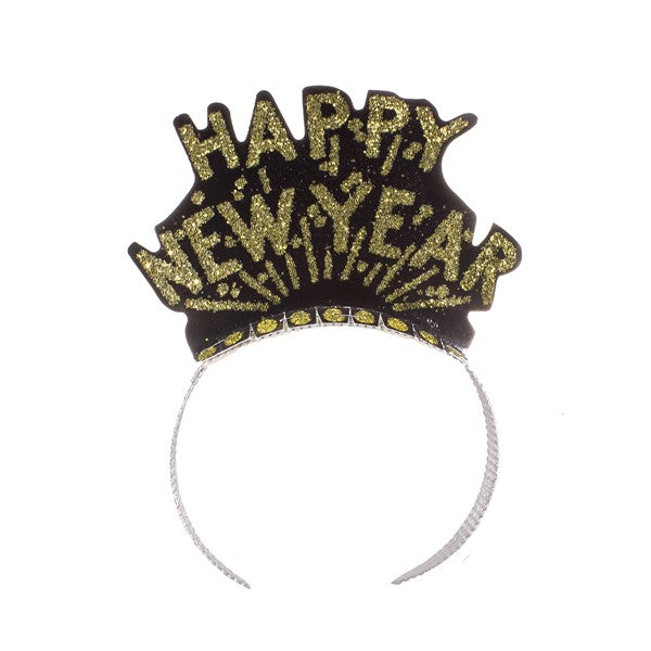 Happy New Year Black & Gold Tiaras (12 Per pack)