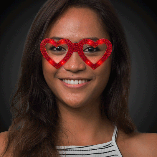 LED Red Heart Glitter Glasses