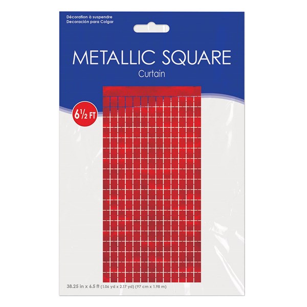 Red Metallic Squares Curtain