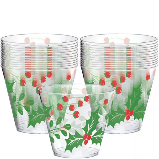 Christmas Holly Plastic Tumblers, 9oz, 40ct