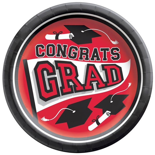 Red Congrats Grad 8 1/2" Plates (20 Per pack)