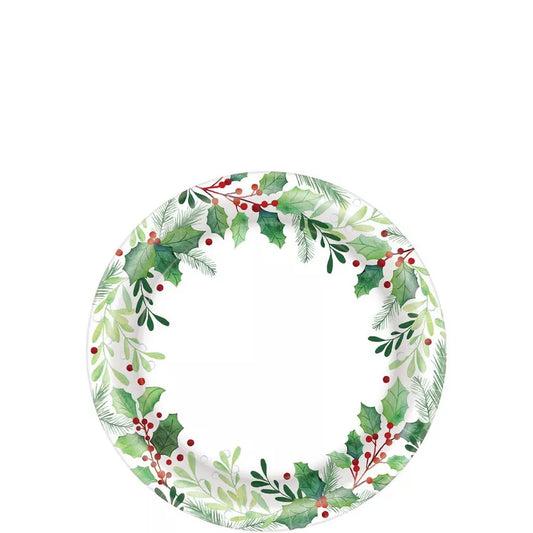 Traditional Holly Christmas Paper Dessert Plates, 6.75in, 50ct