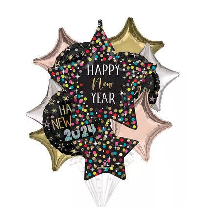 Colorful Confetti Star New Year's Eve Foil Balloon Bouquet, 10pc