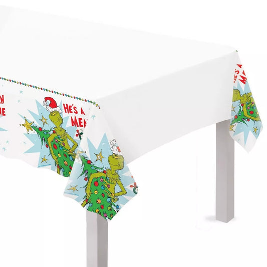 He's a Mean One Grinch Christmas Plastic Table Cover, 54in x 102in