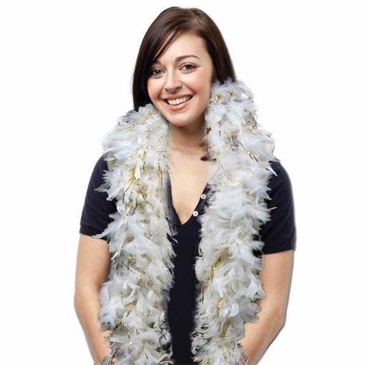 White Feather Boa with Gold Tinsel