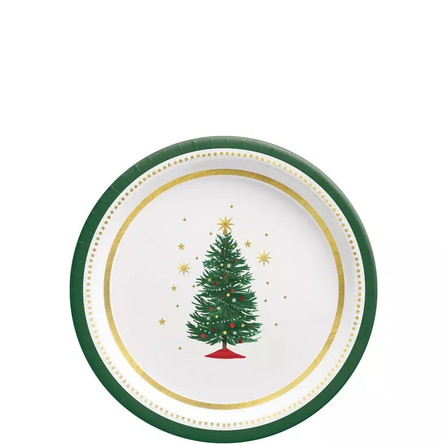 Joyful Christmas Tree Paper Dessert Plates, 7in, 8ct