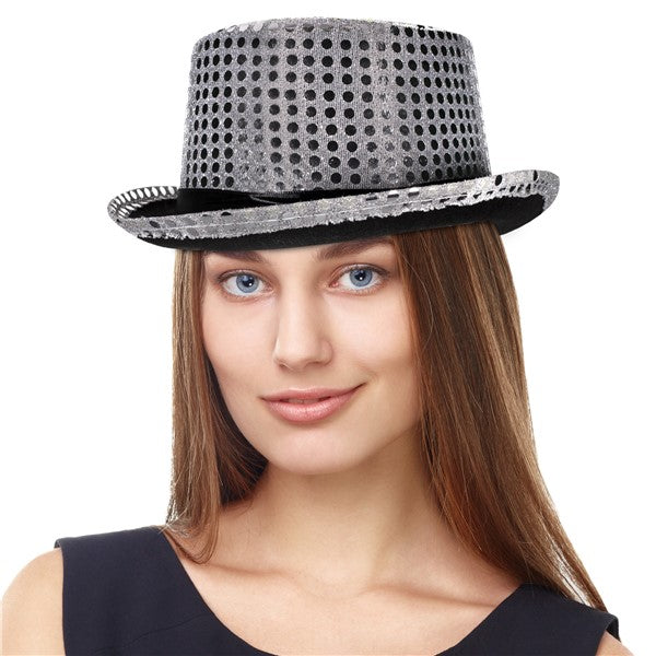 Silver Sequin Top Hat