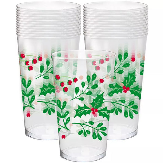 Christmas Holly Plastic Tumblers, 16oz, 26ct