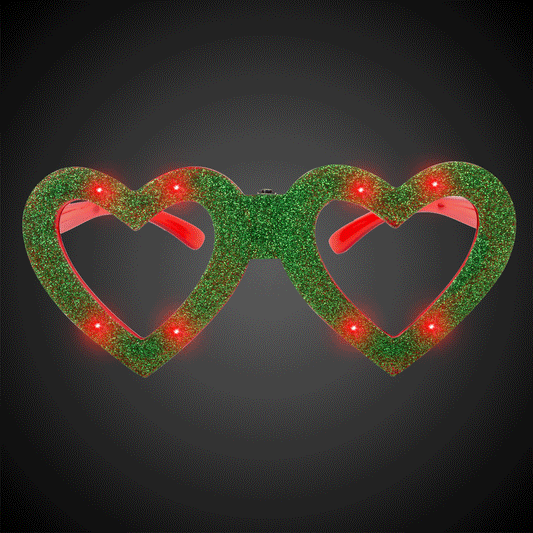 LED Green Heart Glitter Glasses