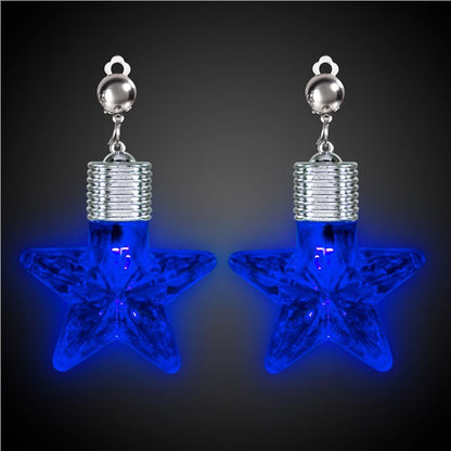 LED Blue Star Clip-On Earrings