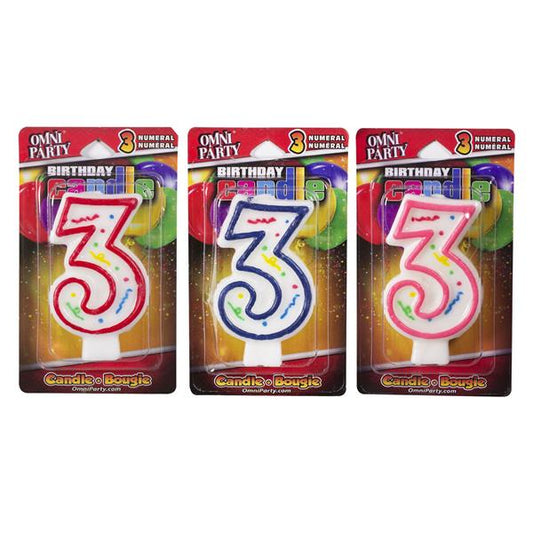 Number '3' Candles (3 Per pack)
