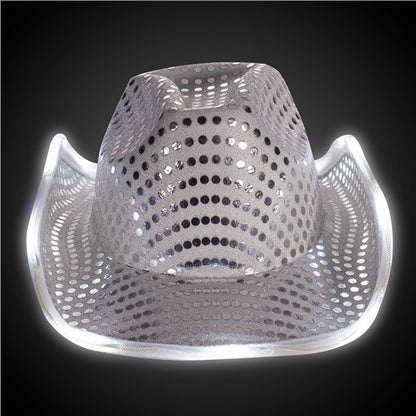 LED Silver Sequin Cowboy Hat