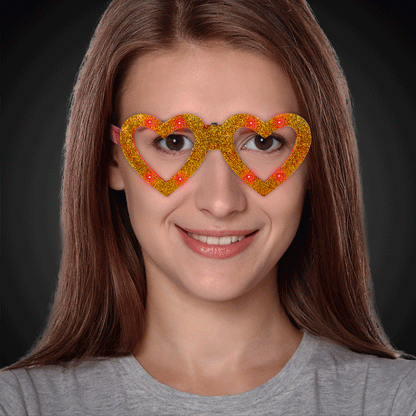 LED Gold Heart Glitter Glasses