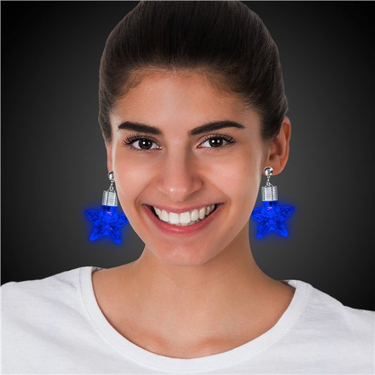 LED Blue Star Clip-On Earrings