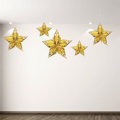 Gold Metallic Star Decorations (5 Per pack)