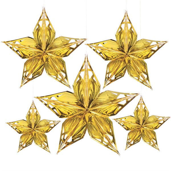 Gold Metallic Star Decorations (5 Per pack)