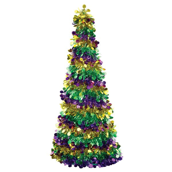 Mardi Gras Tinsel Tree 18" Centerpiece