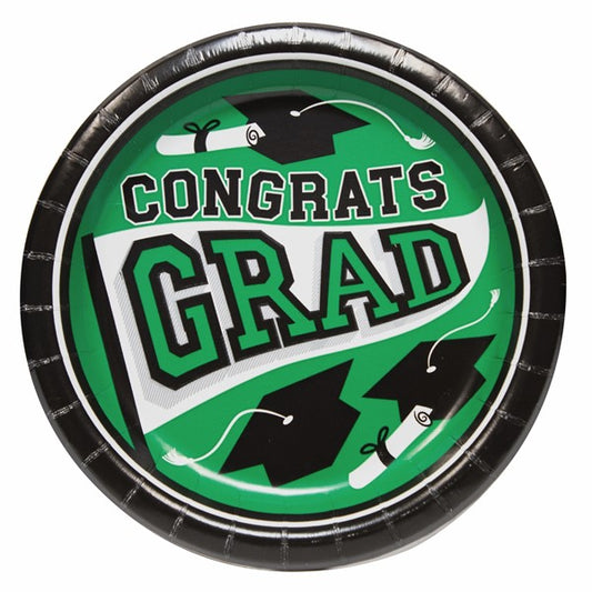 Green Congrats Grad 8 1/2" Plates (20 Per pack)