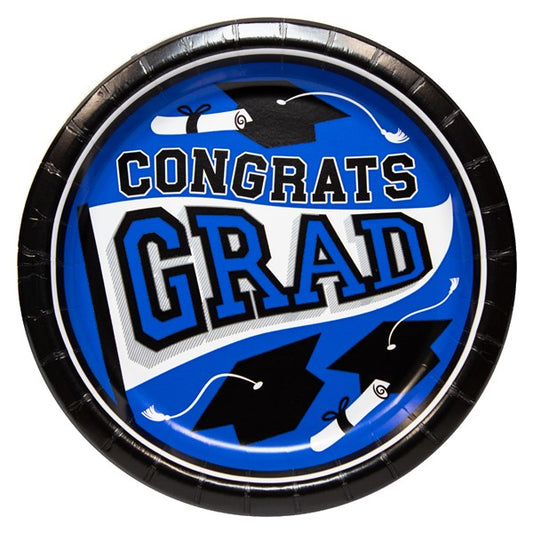 Royal Blue Congrats Grad 8 1/2" Plates (20 Per pack)