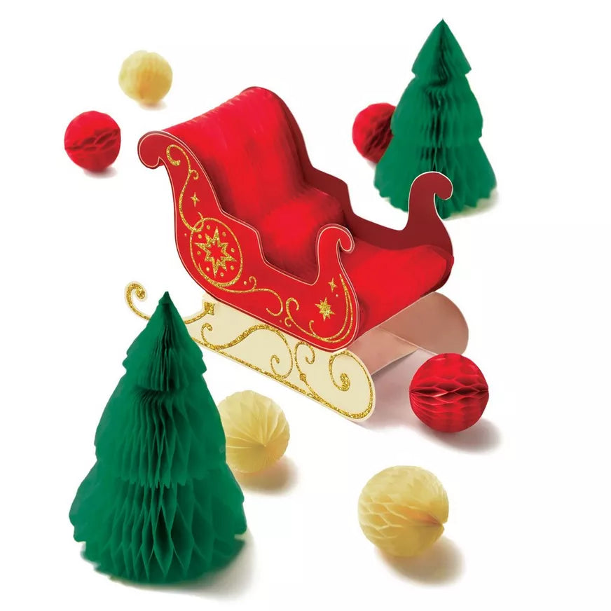 Santa's Sleigh Christmas Honeycomb Paper Centerpiece, 9pc