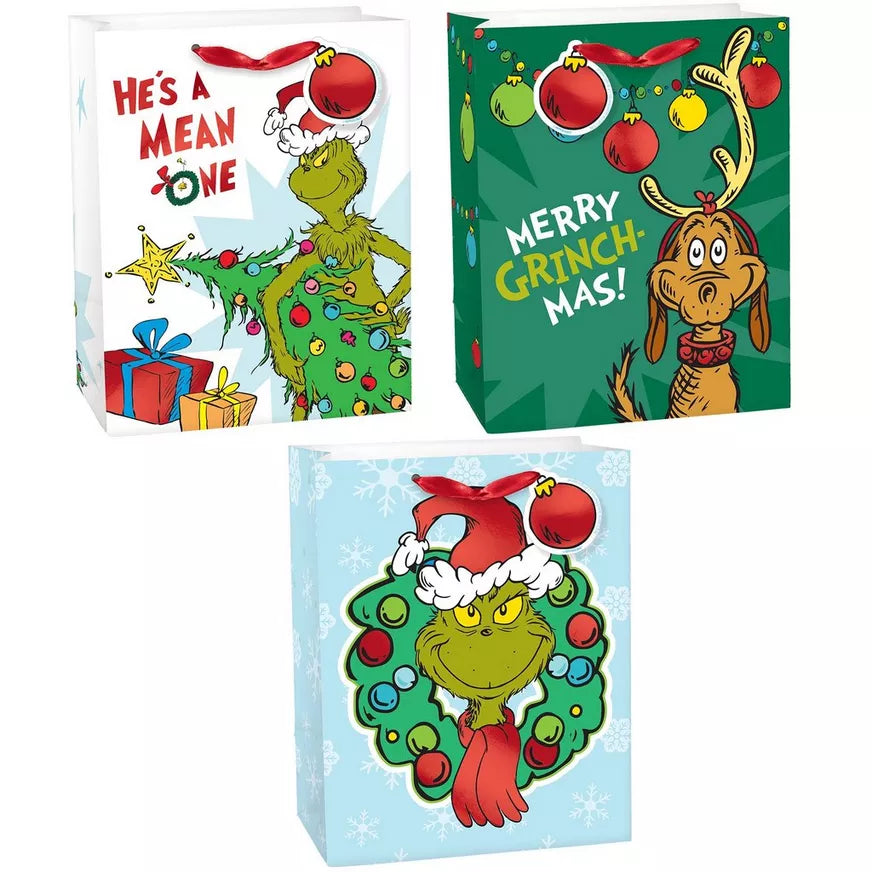 Grinch's Christmas Paper Favor Bags, 7in x 9in, 3ct