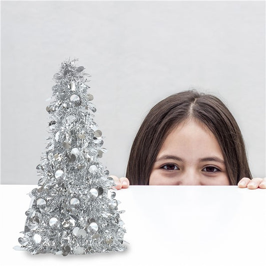 Silver Tinsel Tree 10" Centerpiece