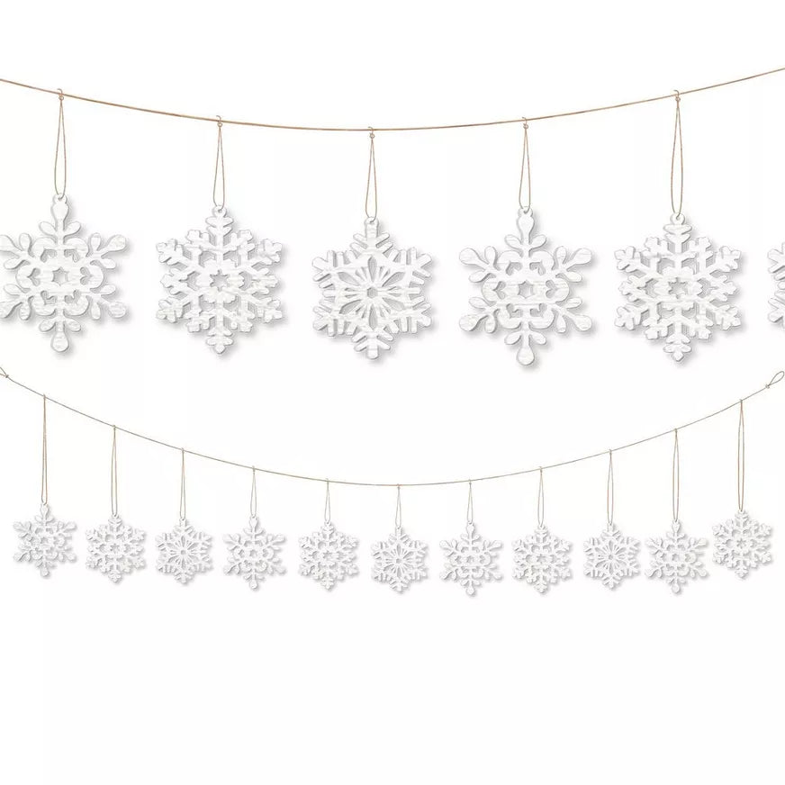 White Snowflake Wood Garland, 6ft