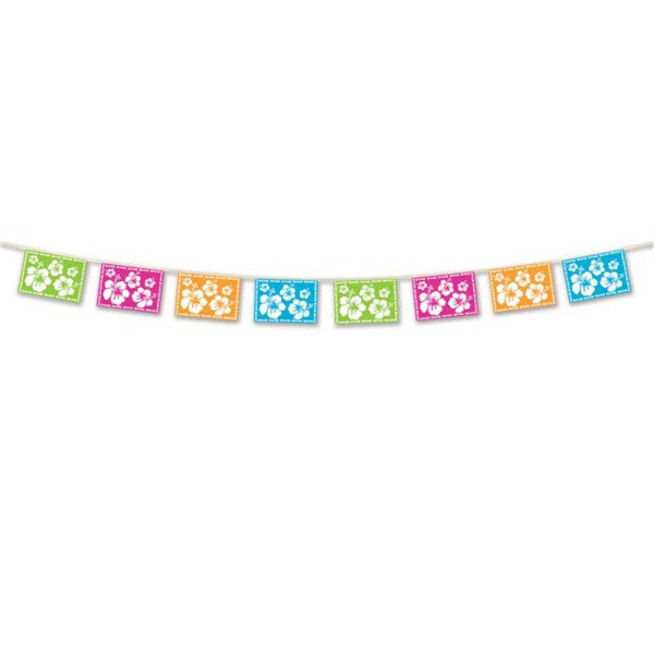 Luau Tropical Flowers Pennant Banner