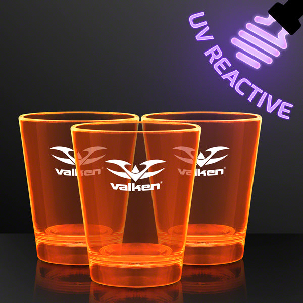 1.5 oz. Orange Glow Neon Shot Glasses, UV Reactive