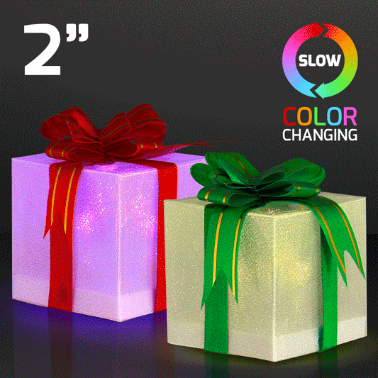 2" Small Light Up Gift Box Ornaments (Slow Color Change)