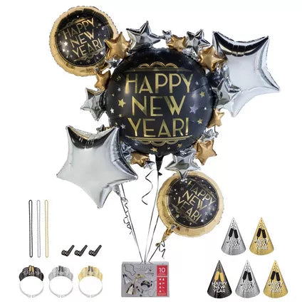 Satin Vintage New Year's Eve Balloon Bouquet & Accessory Kit for 10 Guests