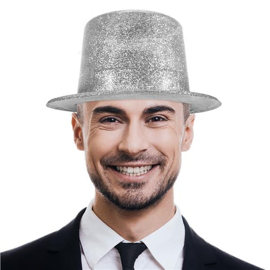 Silver Glitter Top Hat