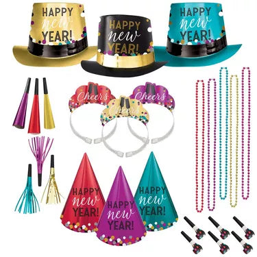 Kit for 25 - Colorful Confetti New Year's Eve Party Kit, 75pc