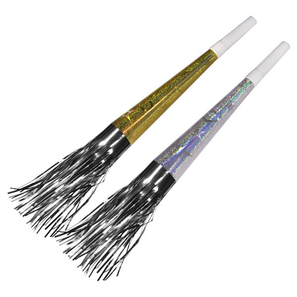 Silver & Gold 8" Fringed Party Horns (12 Per pack)