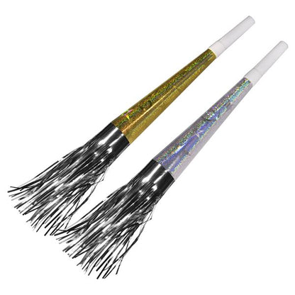 Silver & Gold 8" Fringed Party Horns (12 Per pack)