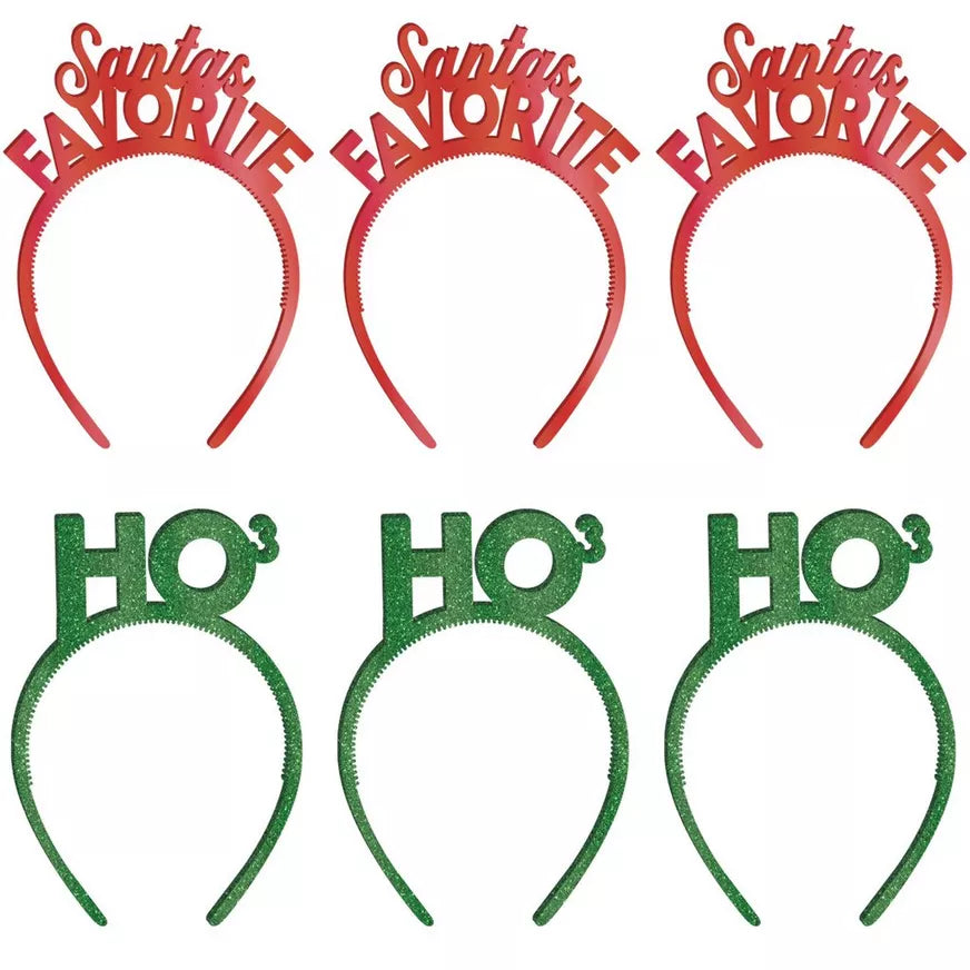 Metallic Red & Green Friendsmas Plastic Headbands, 6pc