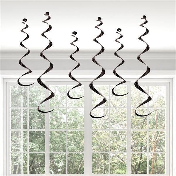 Black Twirly Whirl Decorations (6 Per pack)