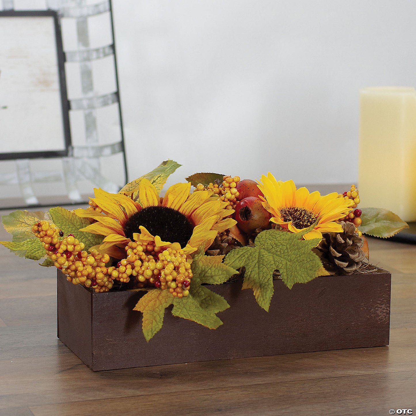 Northlight 10" Yellow and Brown Sunflowers and Leaves Fall Harvest Floral Arrangement