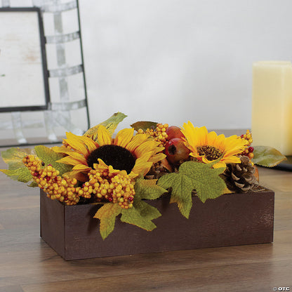 Northlight 10" Yellow and Brown Sunflowers and Leaves Fall Harvest Floral Arrangement