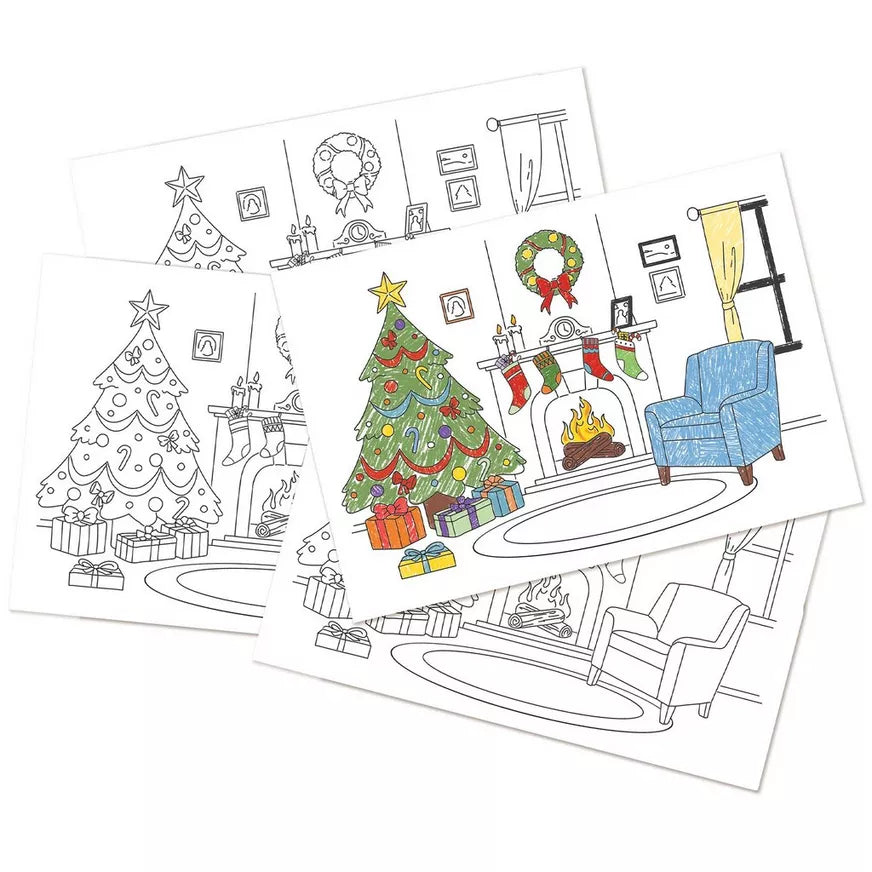 Christmas Tree & Fireplace Coloring Paper Placemats, 16in x 11in, 24ct