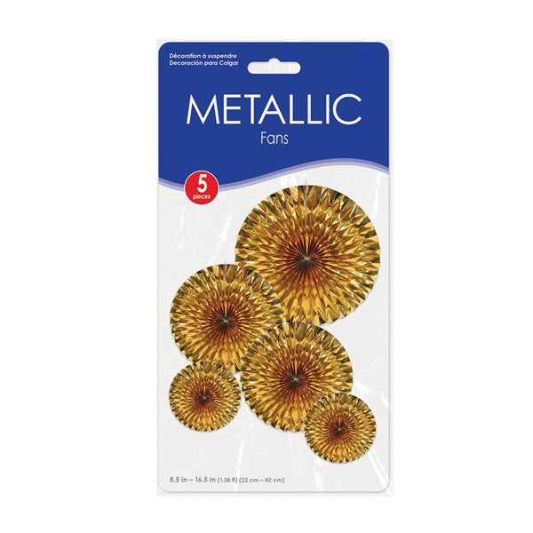 Gold Metallic Fans (5 Per pack)