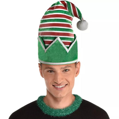 Glow-in-the-Dark Red & Green Adjustable Striped Elf Hat for Kids & Adults, 15in