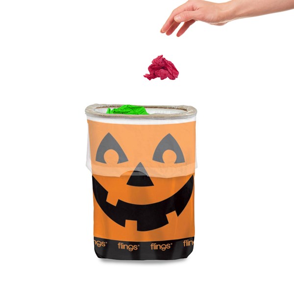 Jack-O-Lantern Flings Pop-Up Trash Bin